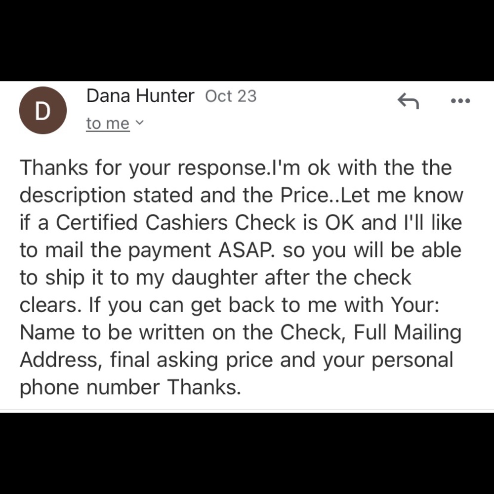 Hey you guys just want you to know people are scamming this way be careful !!!